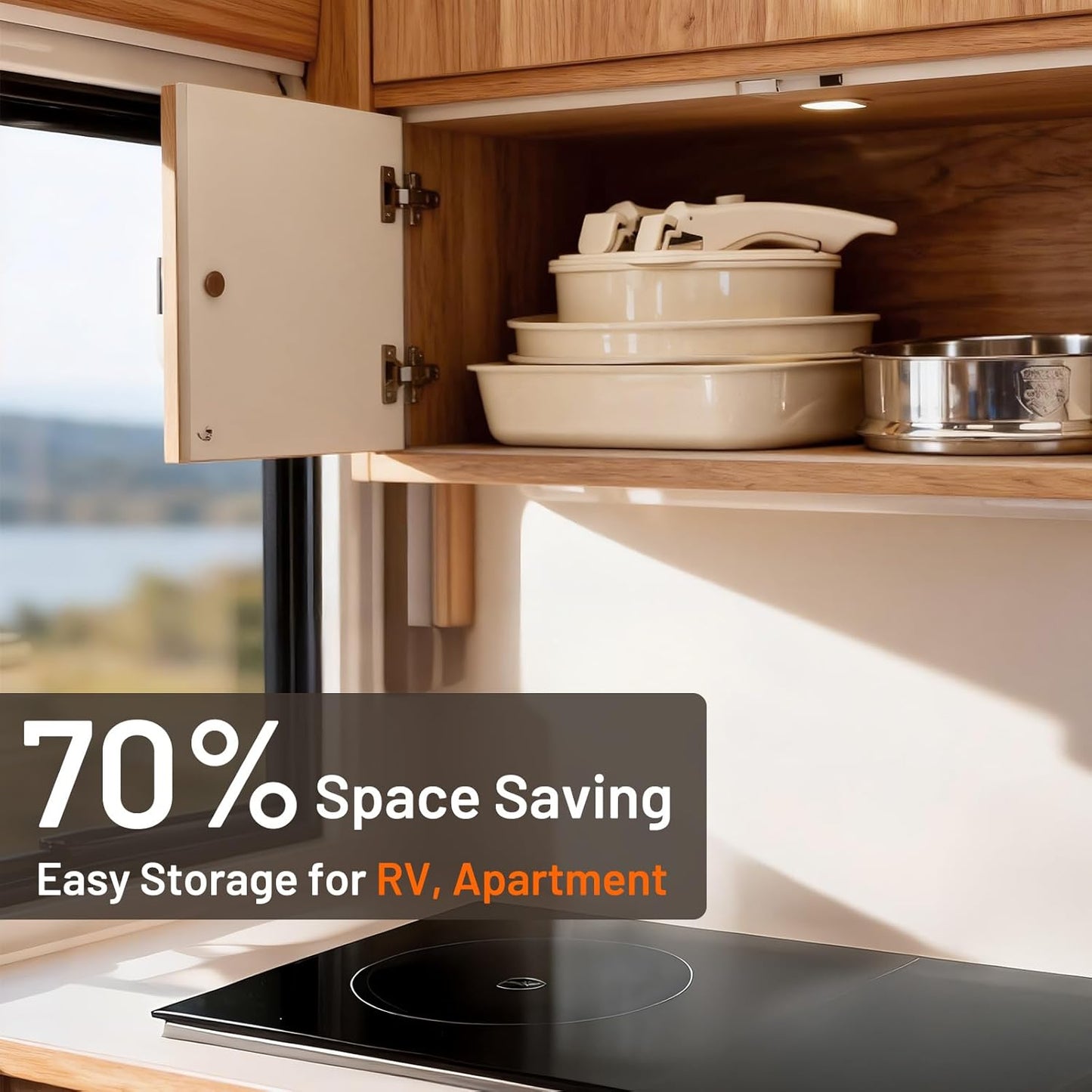 KIKCOIN Ceramic Nonstick Pots and Pans Set - Cookware Set with Detachable Handle - 25 Pack Stackable Cooking Set for RV Kitchen, with Frying Pans, Steamer - Induction/Dishwasher/Oven Safe, PFOA Free