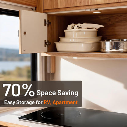 KIKCOIN Ceramic Nonstick Pots and Pans Set - Cookware Set with Detachable Handle - 25 Pack Stackable Cooking Set for RV Kitchen, with Frying Pans, Steamer - Induction/Dishwasher/Oven Safe, PFOA Free