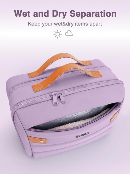 Women's Hanging Toiletry Bag, Waterproof Travel Cosmetic Organizer with Jewelry Storage, Large Capacity Makeup Case for Full-Size Skincare & Bathroom Essentials, Portable Cosmetic kit, Purple