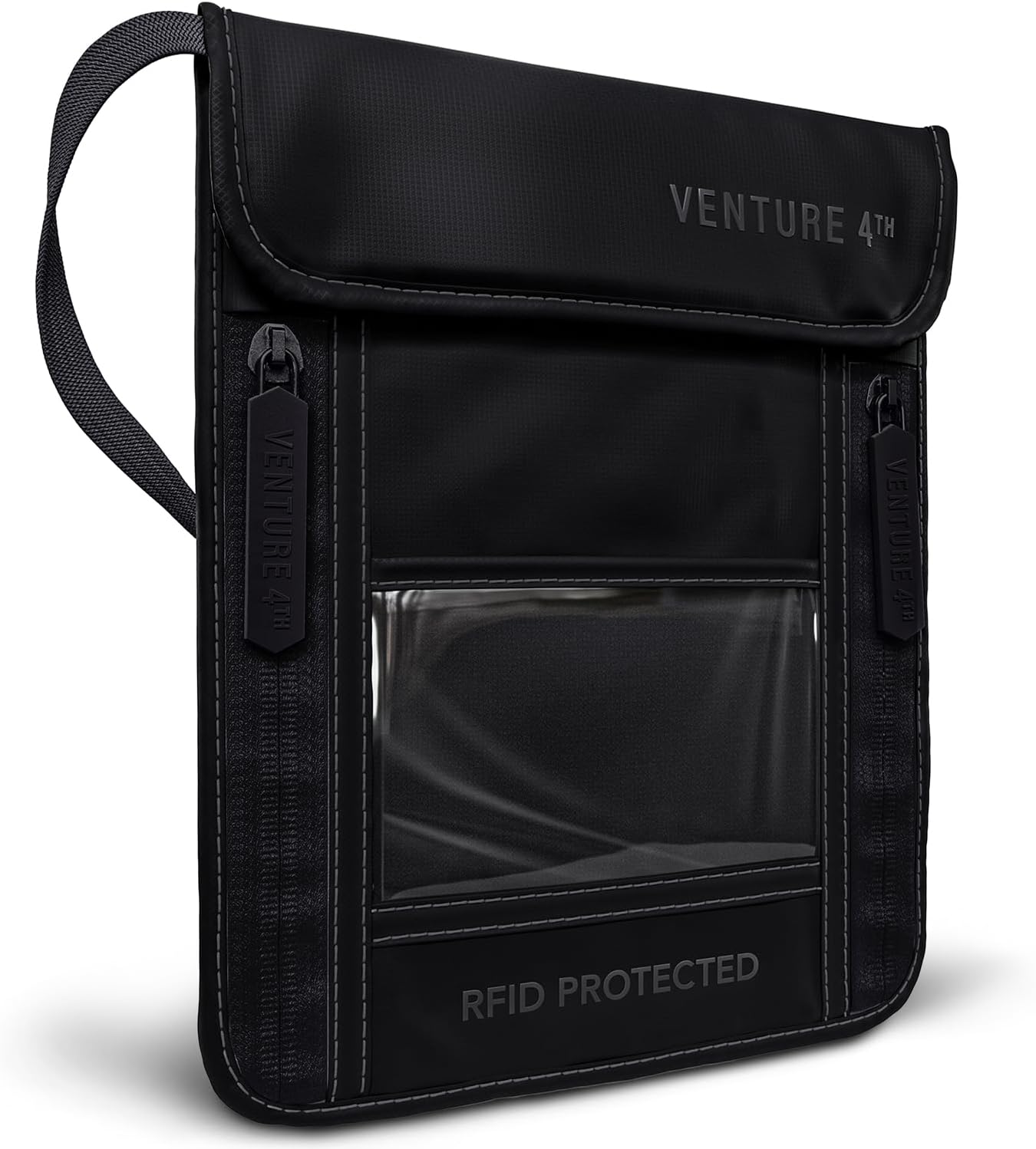 VENTURE 4TH Passport Holder Neck Wallet with RFID Blocking Nylon Lining - Hidden Neck Pouch for Travel (Sleek Black)