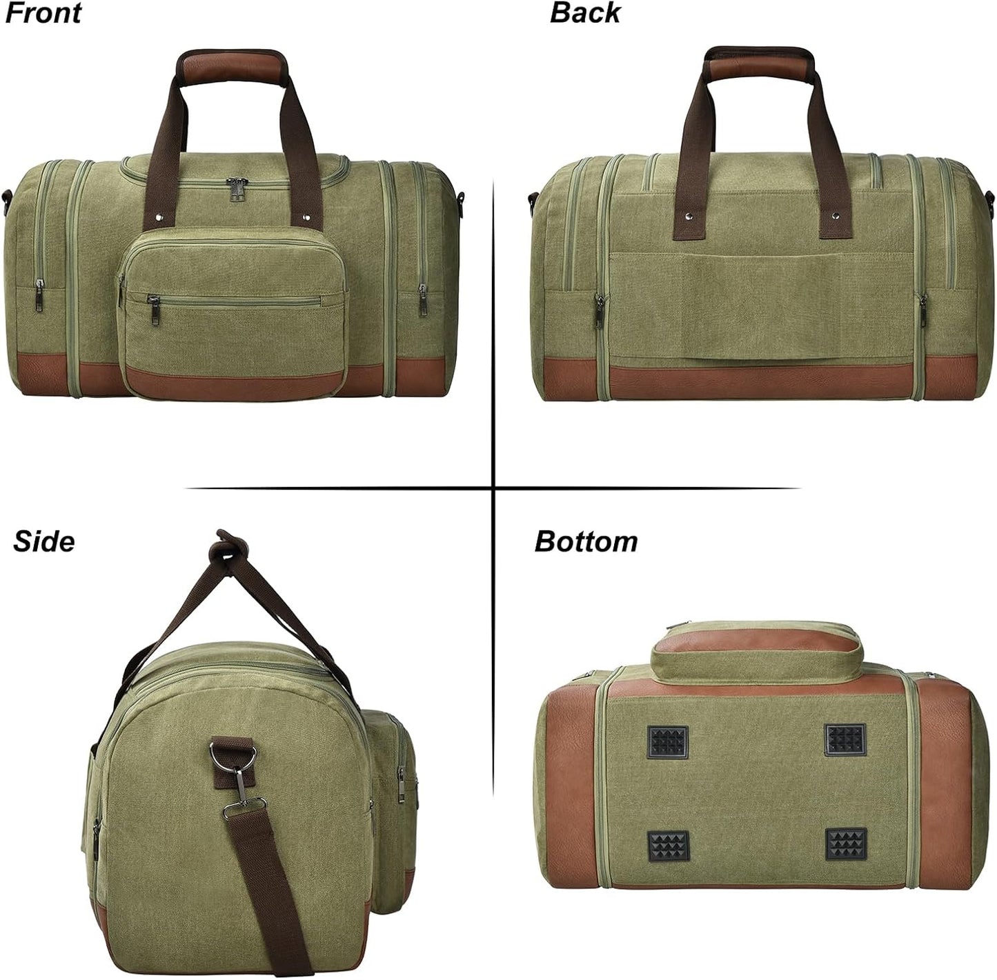 Litvyak Duffle Bag for Travel, 50L Canvas Travel Duffel Bags Overnight Weekend Gym Carry On Luggage Bag for Men & Women(Army Green)
