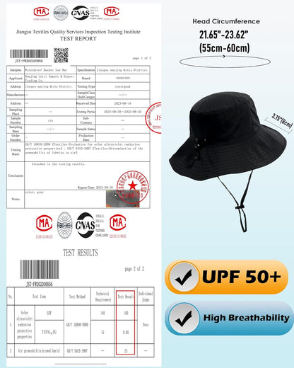 Water-Resistant Sun UPF 50+ Bucket Hat Protection Packable Brimmed Boonie for Women Men Summer Lightweight Hiking Outdoor Cap