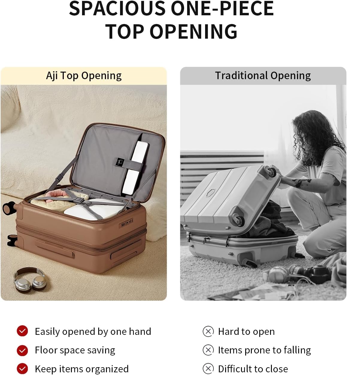 aji Expandable Top Opening Luggage Sets 2 Piece with Spinner Wheel, 20/26 Inch Luggage with TSA Lock, Lightweight PC Hard Shell Travel Luggage Suitcases for Men Women, 2-Piece Set, Chocolate Brown