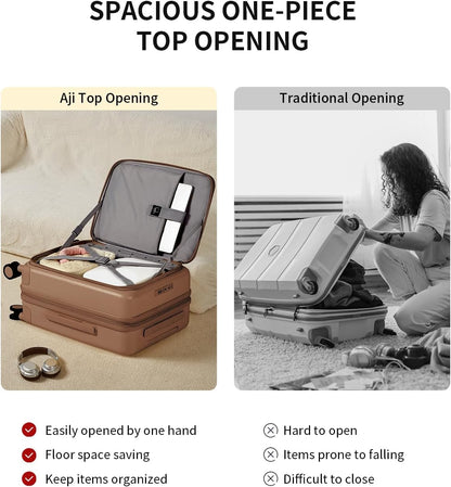 aji Expandable Top Opening Luggage Sets 2 Piece with Spinner Wheel, 20/26 Inch Luggage with TSA Lock, Lightweight PC Hard Shell Travel Luggage Suitcases for Men Women, 2-Piece Set, Chocolate Brown