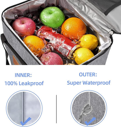 iknoe Thickened Lunch Bag - Soft Coolers Insulated, Leak Proof Tote with Zippered Top - Great for Work, Picnic, Beach - 18-Can Capacity, Grey