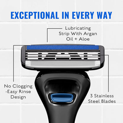 Jeremy's Razors for Men: Sprint 3 Blade Razor - Stainless Blades, Lubricating Strip, Precision Trimmer - Men's Shaving Essentials Kit, Travel Shaver Face Body Head Shavers (1 Razor 1 Cartridge)