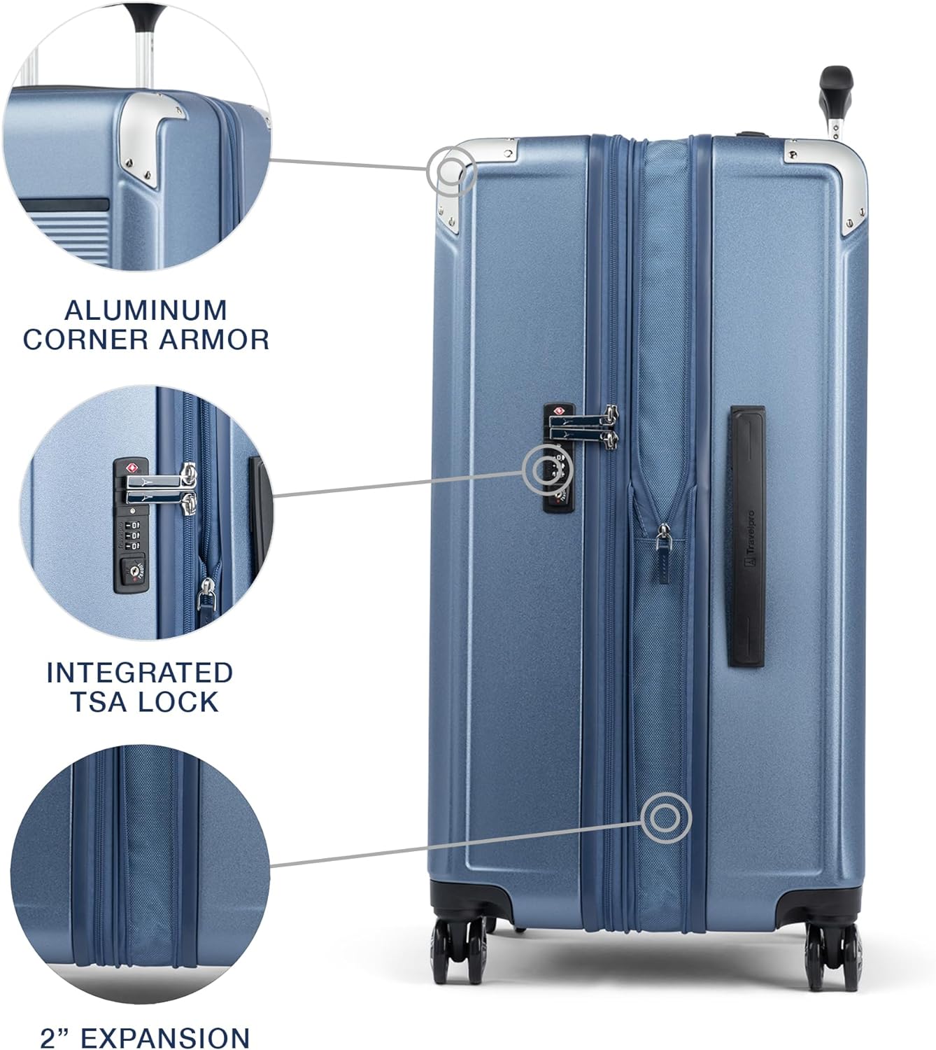 Travelpro Platinum Elite Hardside Expandable Checked Luggage, 8 Wheel Spinner, TSA Lock, Hard Shell Polycarbonate Suitcase, Dark Sky Blue, Checked Large 28-Inch