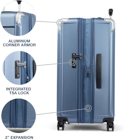 Travelpro Platinum Elite Hardside Expandable Checked Luggage, 8 Wheel Spinner, TSA Lock, Hard Shell Polycarbonate Suitcase, Dark Sky Blue, Checked Large 28-Inch