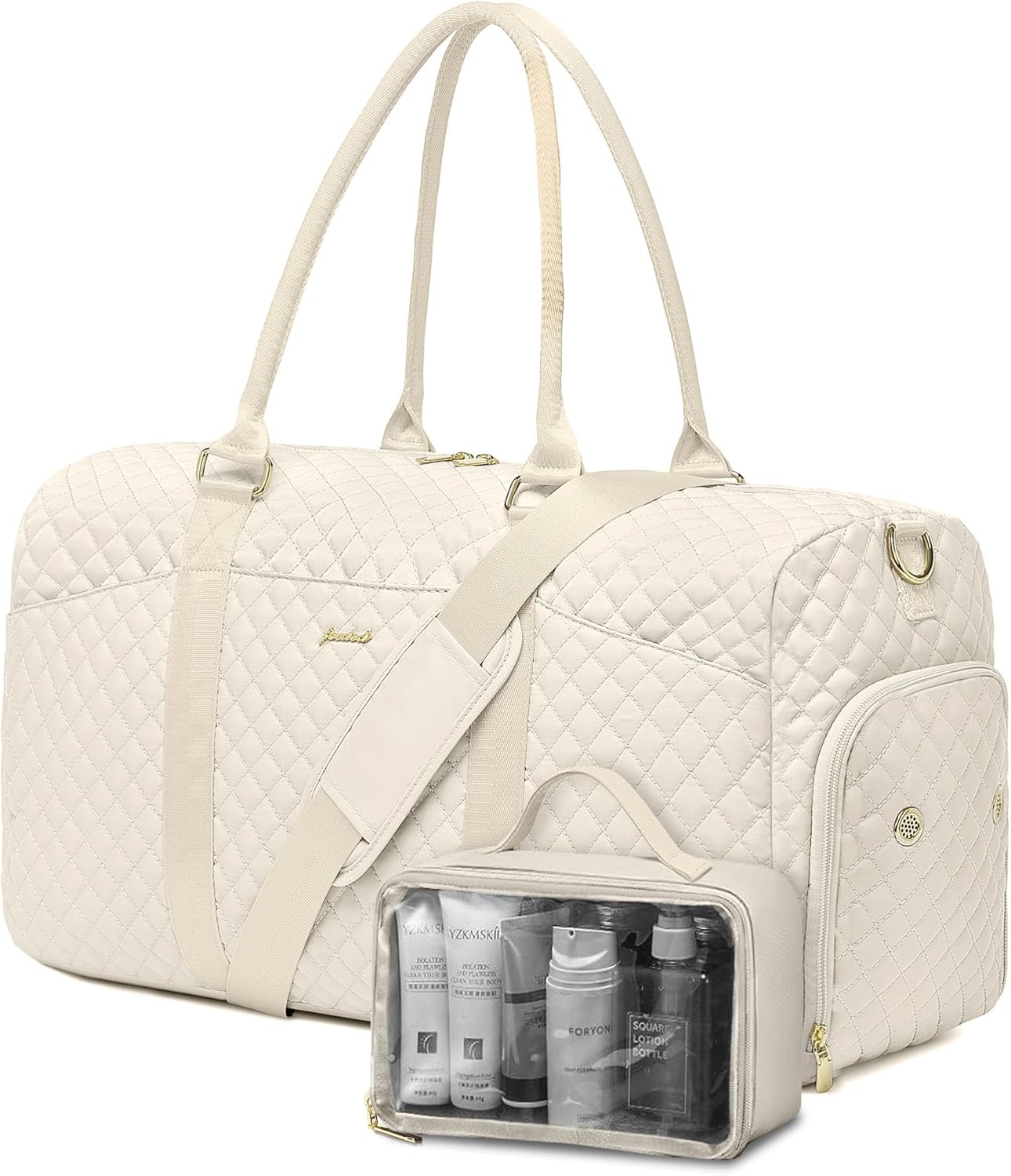 Weekender Travel Duffle Bag for Women - Carry on Bag with Shoe Compartment Overnight Bags with Toiletry Bag Wet Pocket Weekend Traveling Yoga Gym Hospital Bags for Labor and Delivery Beige