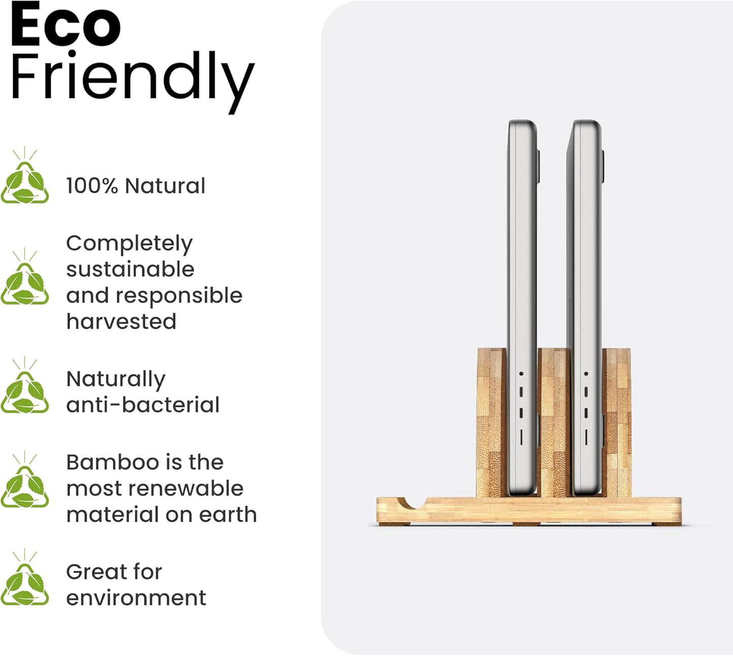 Kothar Premium Wood Vertical Laptop Stand - Adjustable Dual Slot Bamboo Holder for MacBook, Dell, HP, and More | Space-Saving Desktop Organizer | Eco-Friendly, Sleek & Durable Design