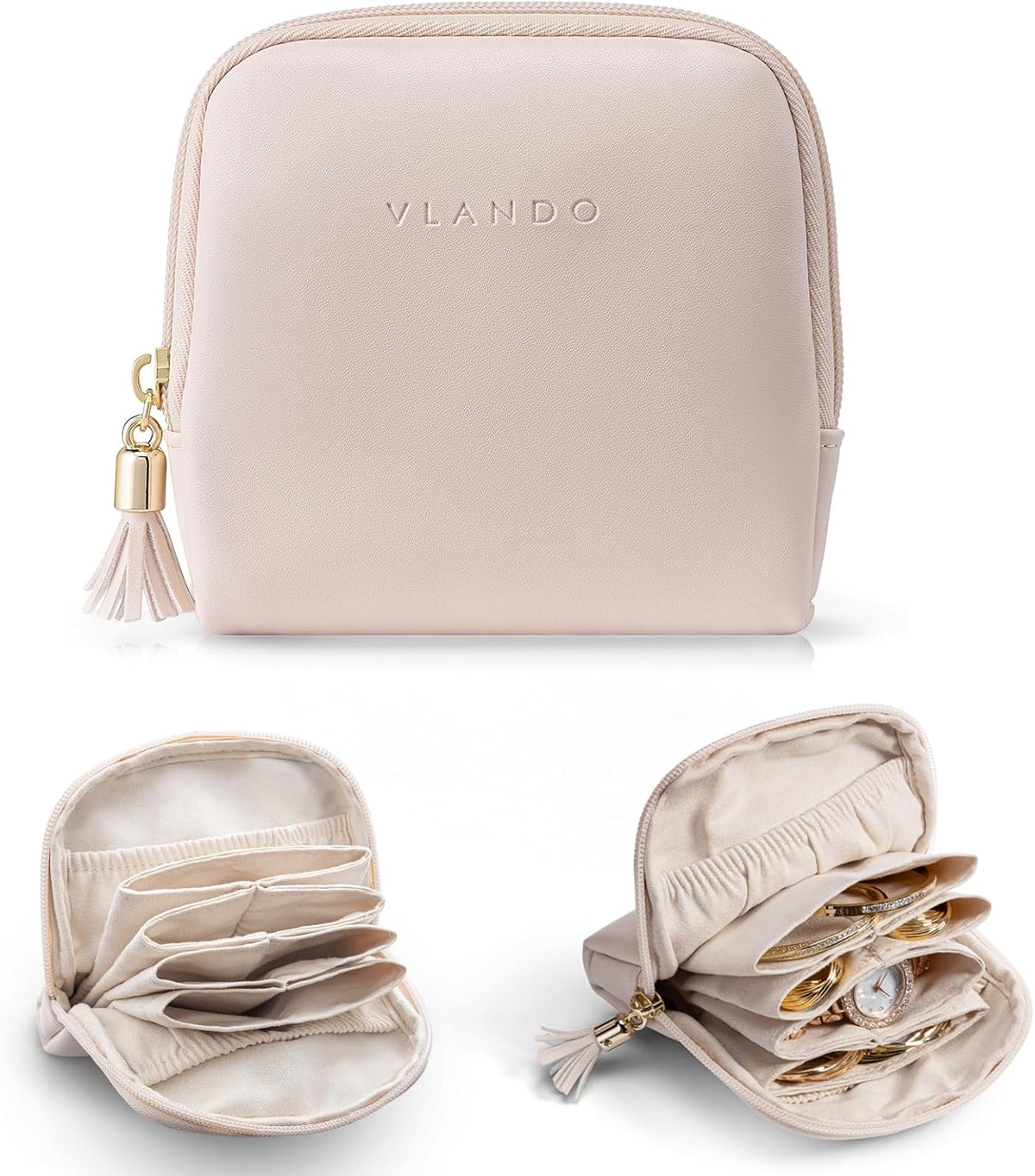 Vlando Small Travel Jewelry Organizer,Jewelry Pouch Bags,Velvet Jewelry Storage Bag for Bracelet Rings Earring,Portable Jewelry Travel Case for Traveler-Apricot Pink