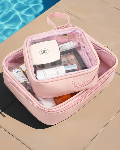 KOTORA TSA Approved Toiletry Bag with Mini Clear Makeup Bag Travel Size Beach Pool Bag Car Accessories for Women Her (B-Clear Pink)