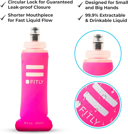 FITLY Soft Flask - Shrink As You Drink Soft Water Bottle for Hydration Pack - Folding Water Bottle Ideal for Running, Hiking, Cycling, Climbing & Rigorous Activity