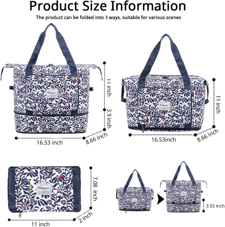 Large Capacity Foldable Travel Bag Expandable Portable Carry on Bag Dry&Wet Separation Sports Duffel Bags