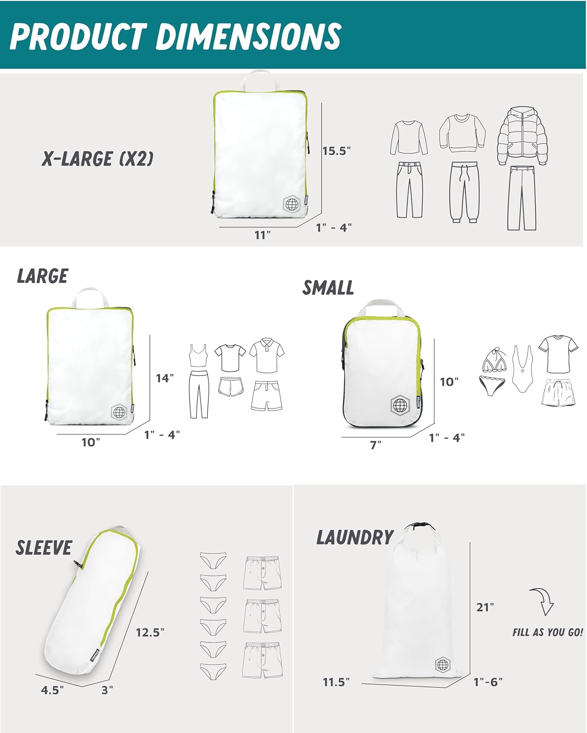 Large Compression Packing Cubes for Travel-Packing Cube Luggage Organizers 7 Piece Set for Checked Luggage-Ultralight, Expandable/Compression Bags by TRIPPED Travel Gear (White/Green)