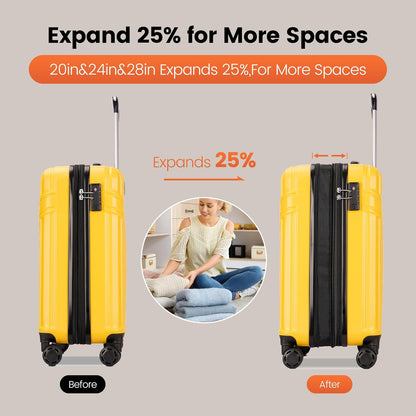 GinzaTravel Luggage Sets 3-Piece Expandable Suitcases with Wheels PC+ABS Durable Hardside Luggage sets TSA lock