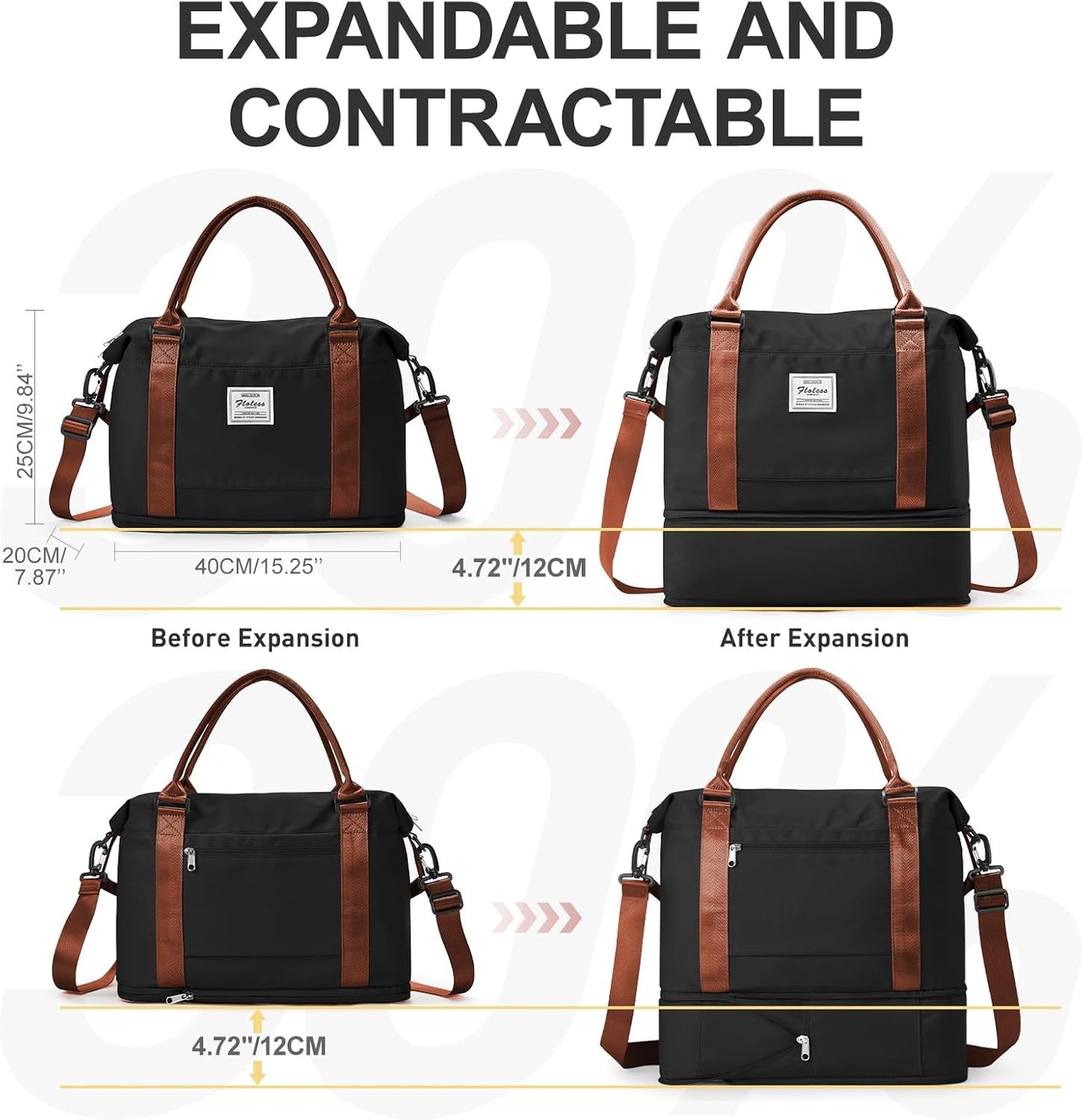 Travel Duffel Bag, Sports Tote Gym Bag, Shoulder Weekender Overnight Bag for Women