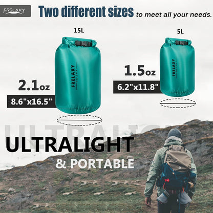 Frelaxy Waterproof Dry Bag 2 Pack/3 Pack, Lightweight Portable Dry Bags, 5L & 15L & 25L Durable Dry Sack Set Keep Gear Dry for Hiking, Camping, Boating, Backpacking, Kayaking (2 Pack - Turquoise)