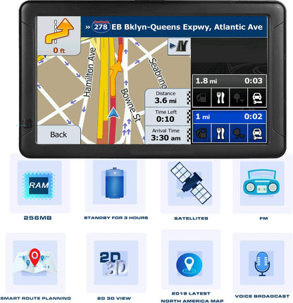 GPS Navigation for Car （9 Inch） Slimline Touch Screen Real Voice Direction ，USA Edition 2025 (Free Lifetime Updates) Turn-by-Turn Voice and Lane Guidance, Speed and Red Light Warning (American Brand)
