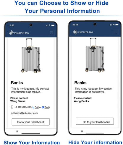 Smart Luggage Tags for Suitcase - Waterproof QR Code Labels with Location Notification When Scanned (Pack of 2), Customizable & Durable Travel ID Tags for Backpacks, Hide Personal Info