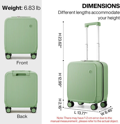 mixi Underseat Carry on Luggage 16 Inch Hardshell PC Suitcase with Spinner Wheels TSA Lock for Travel, Avocado Green