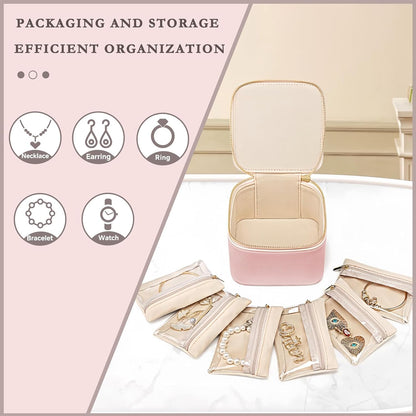Jewelry Box Organizer for Women,Small Travel Jewelry Case,Mini Travel Jewelry Organizer with 6 Velvet Jewelry Zipper Pouches, Jewelry Box Organizer for Gift Idea for Girls(Pink)