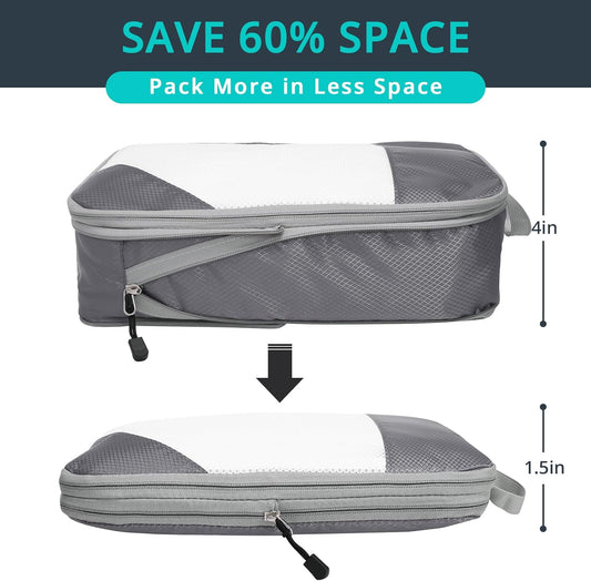 6 Set Compression Packing Cubes for Travel - Compressible, Lightweight, and Space-Saving Packing Cubes, Travel Essentials for Women, Grey