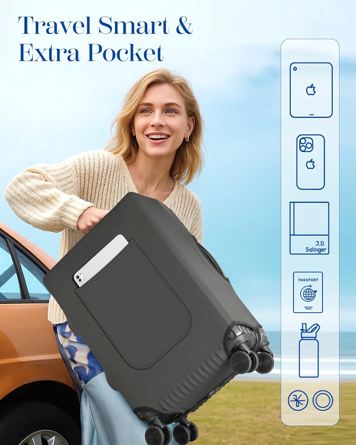 Slohif Luggage Cover for Suitcase Tsa Approved Protector - Luggage Sleeve Suit Case Cover Travel Stretch Large Baggage Case Protective Washable Fit 26-28 Inch Gray