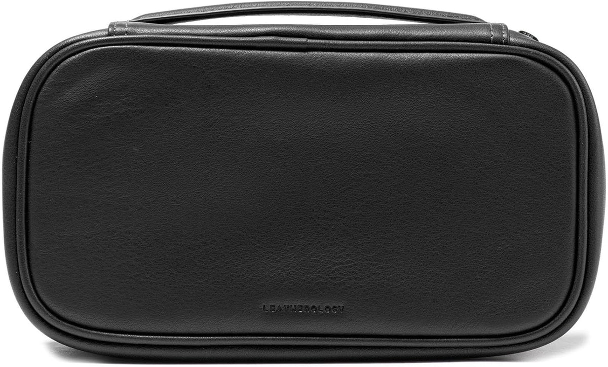 Leatherology Black Onyx Medium Travel Organizer - Zipped mesh storage pocket, elastic loops for organization, metal zipper with leather pull