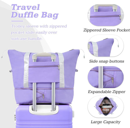 Merax Suitcase Set 28 inches Expandable Luggage with TSA Lock Spinner Wheels Hardshell Lightweight Vintage Luggage with Travel Bag,Purple