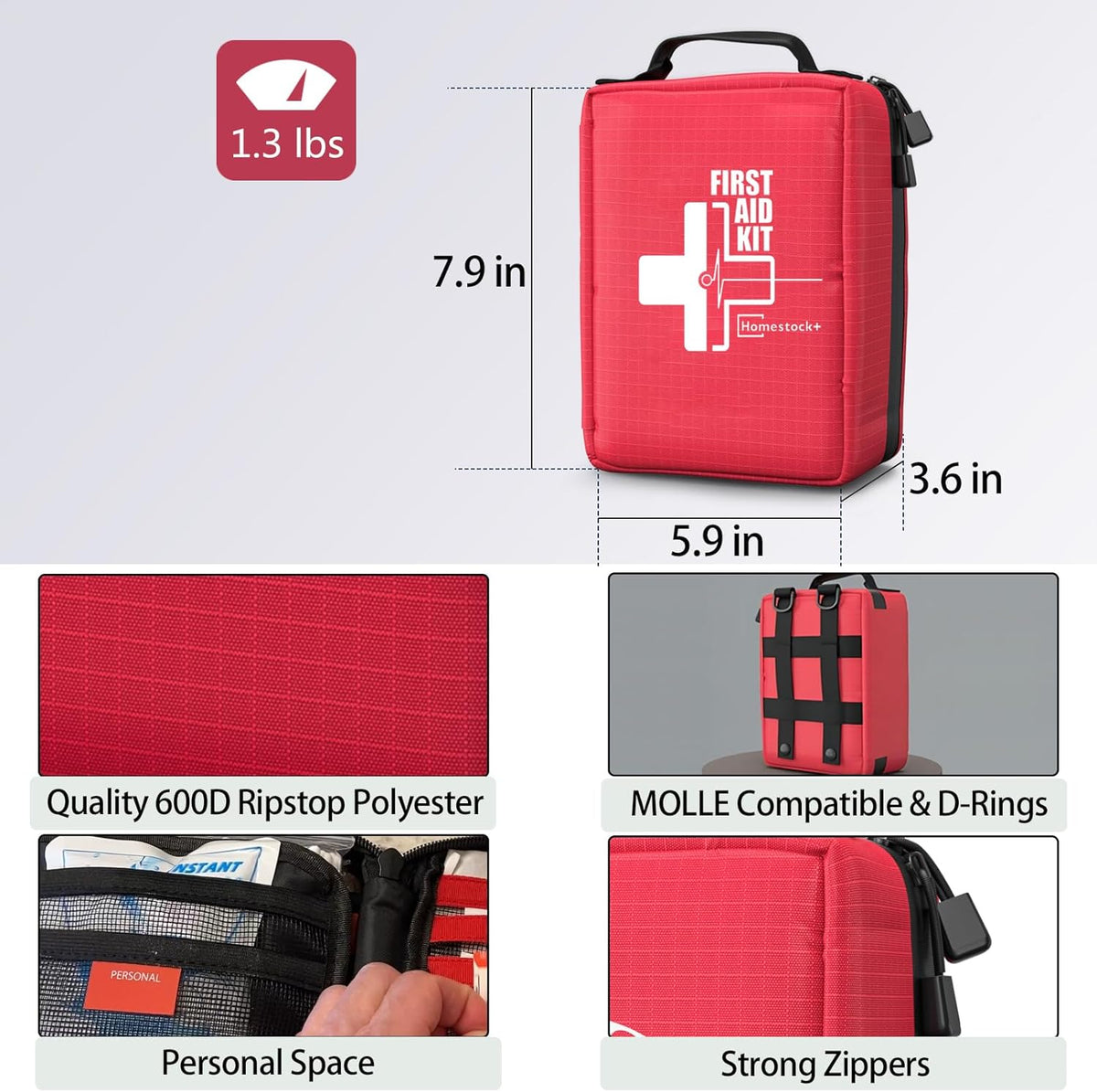 First Aid Kits - Compact First Aid Kit with Labelled Compartments Molle System Premium Emergency Kits for Home, Office, Car, Outdoor, Hiking, Travel, Camping - 216 Piece