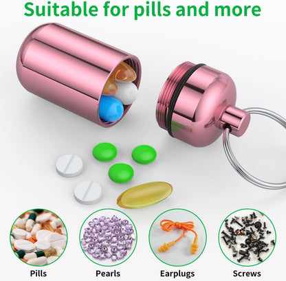 3 Pack Small Pill Box, Airtight Aluminum Alloy Pill Organizer Travel Pill Case for Purse Portable Medicine Box Bottle for Medication, Fish Oil, Supplements Storage