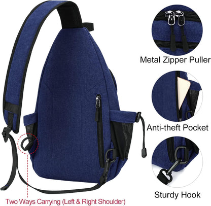 MOSISO Sling Backpack,Canvas Crossbody Hiking Daypack Bag with Anti-theft Pocket, Navy Blue