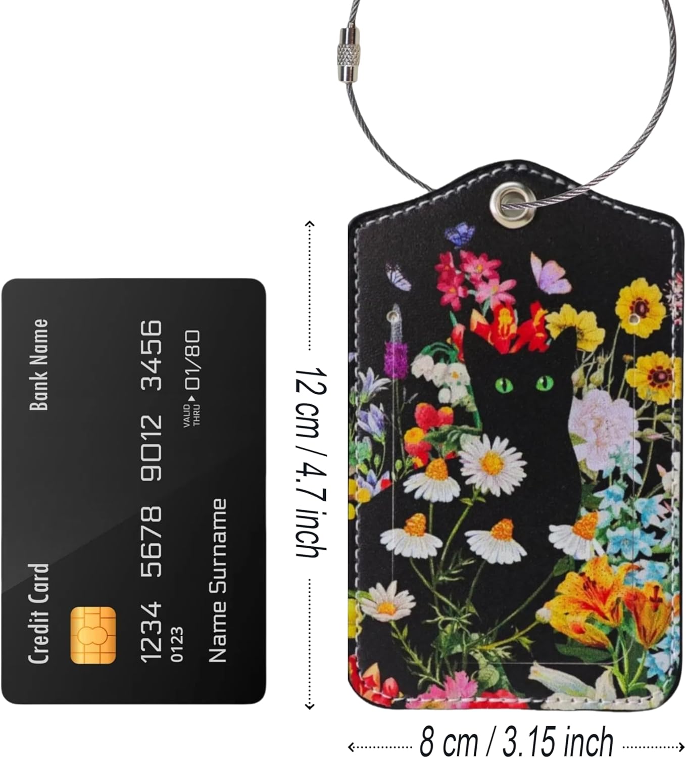 2 Pack Luggage Tag for Suitcase, Cute Unique Leather Suitcase Tags Identifiers with Privacy Name Address Labels & Durable Steel Loop for Women Men Travel