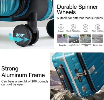 Hanke 20 Inch Carry On Luggage with Wheels PC Hard Shell Suitcase Top Opening Aluminum Frame Tsa Luggage Suitcases for Travel Woman Men Christmas Gifts for Birthday，Caribbean Blue.