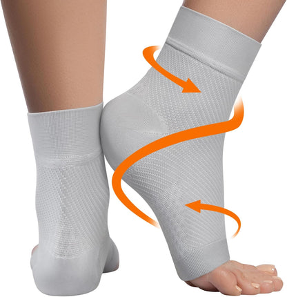 KEMFORD Ankle Compression Sleeve - Plantar Fasciitis Braces - Open Toe Compression Socks for Swelling, Sprain, Neuropathy, Foot Arch Support for Men and Women - 20-30mmhg, M, Grey