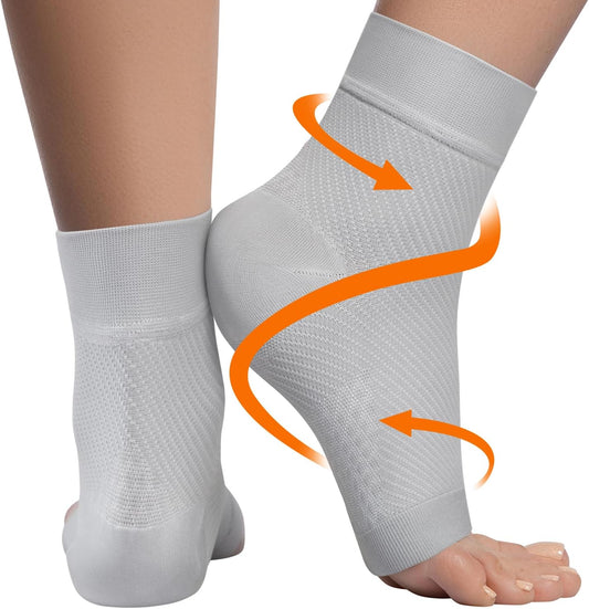 KEMFORD Ankle Compression Sleeve - Plantar Fasciitis Braces - Open Toe Compression Socks for Swelling, Sprain, Neuropathy, Foot Arch Support for Men and Women - 20-30mmhg, M, Grey