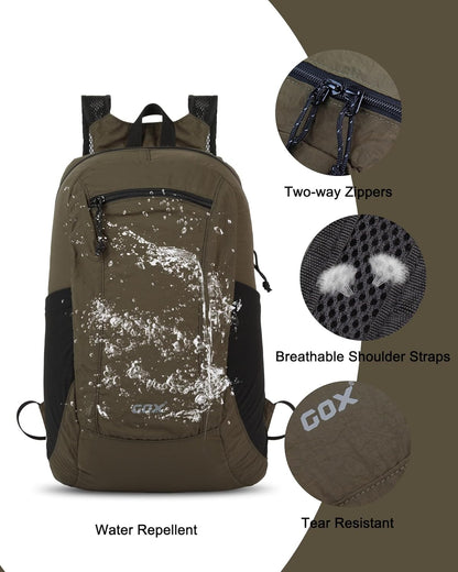 GOX Foldable 20l Backpack For Travel Lightweight Hiking Packable Daypack for Men Travel Camping Outdoor Bag Women (Jasper)