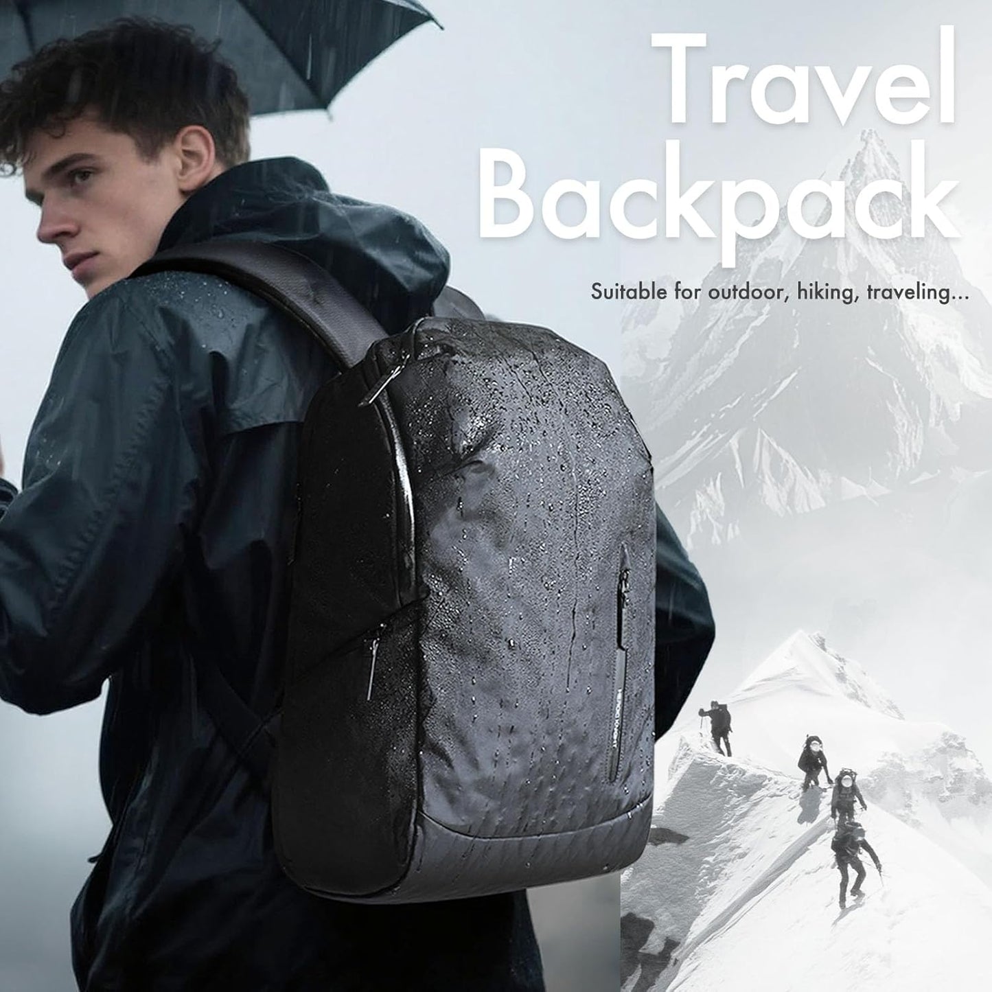 hk Waterproof Travel Backpack for Men – Lightweight 30L Laptop Backpack with 17.3" Compartment, Anti Theft Black Bag for Work, College, Hiking, Carry-On Use