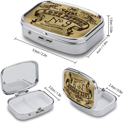 Metal 2 Compartment Pill Organizer Travel Friendly Portable Compact Pill Box Cute Pill Case to Hold Vitamins,Fish Oil,Supplements,Meds,Tablet for Purse,Pocket. (No)