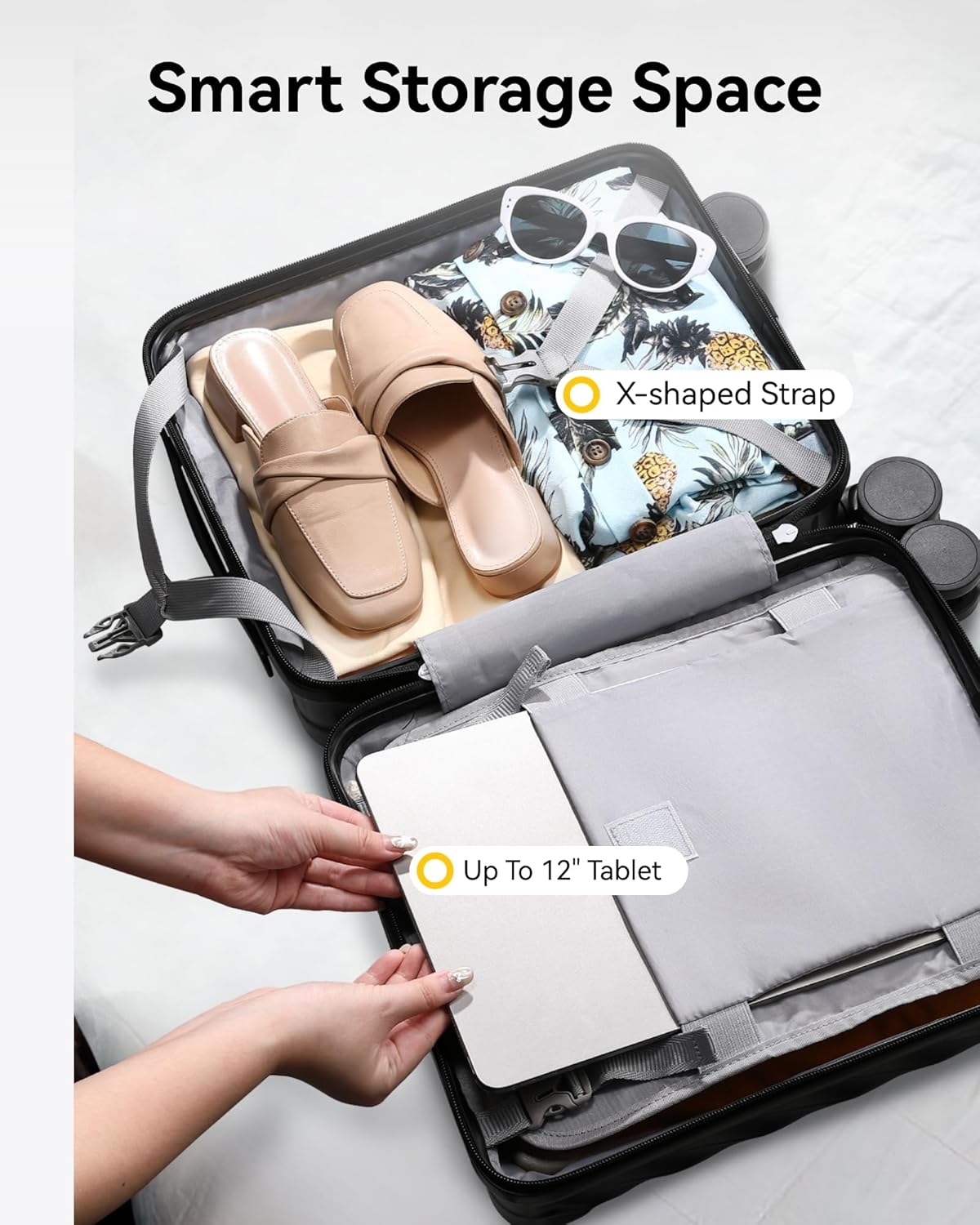 LUGGEX Luggage with Spinner Wheels, Polycarbonate Hard Shell Suitcase, Underseat 14 Inch, Shadow Black