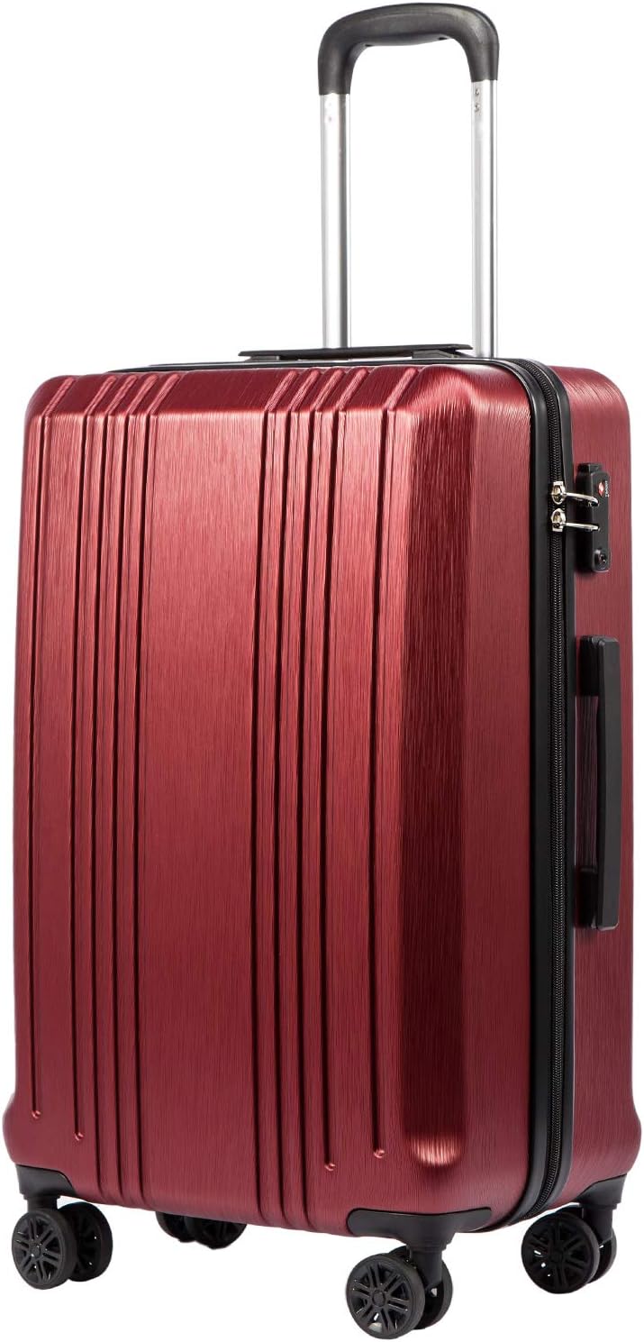 Coolife Luggage Suitcase PC+ABS with TSA Lock Spinner Carry on Hardshell Lightweight 20in 24in 28in (wine red, S(20in_carry on))
