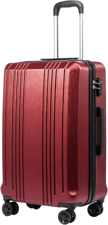 Coolife Luggage Suitcase PC+ABS with TSA Lock Spinner Carry on Hardshell Lightweight 20in 24in 28in (wine red, S(20in_carry on))