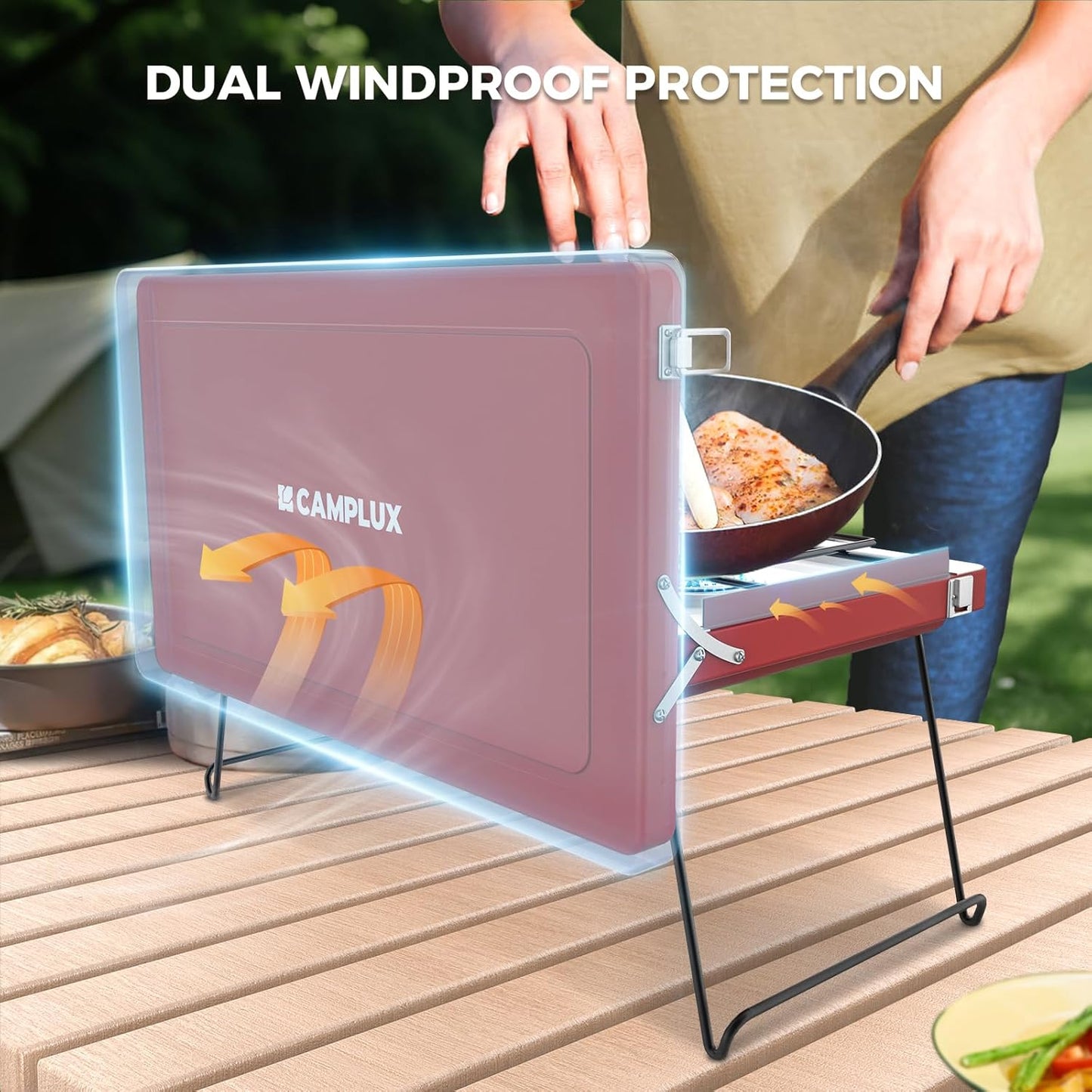 CAMPLUX Safari 2 Burner Propane Camping Stove 20,000 BTU, Portable 2 Burner Propane Camping Grill Stove with Foldable Legs, Push-Button Ignition, CSA Certified Regulator & Hose for Outdoor Cooking