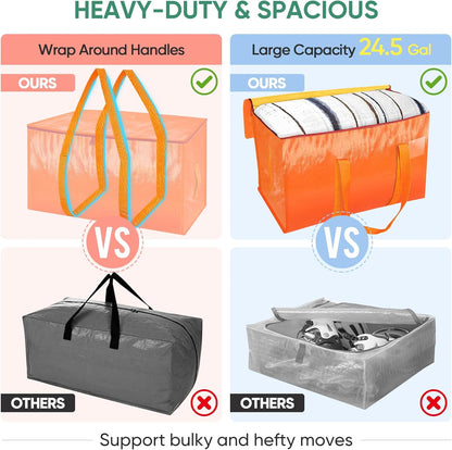 BALEINE 4-Pack Oversized Moving Bags with Reinforced Handles, Heavy-Duty Storage Tote for Clothes, Moving Supplies (Orangel, 4-Pack)