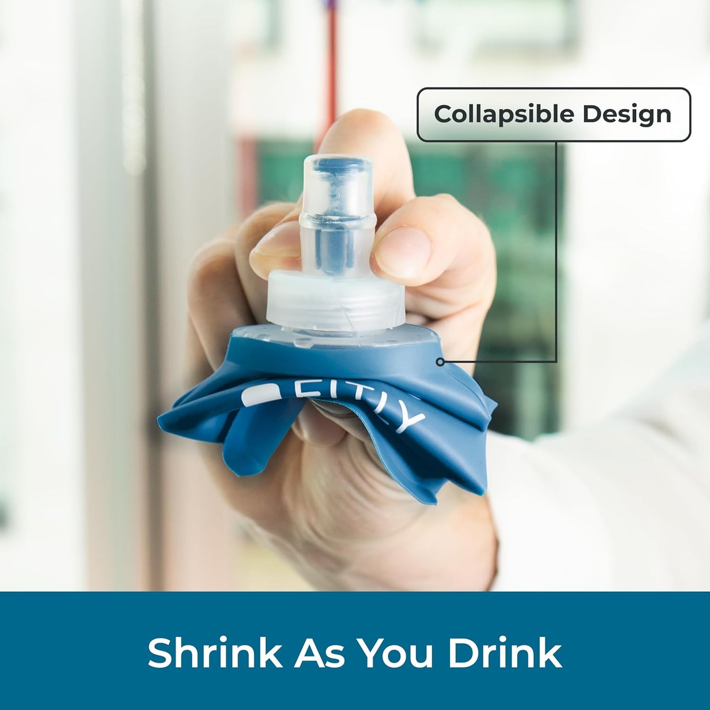 FITLY Soft Flask - Shrink As You Drink Soft Water Bottle for Hydration Pack - Folding Water Bottle Ideal for Running, Hiking, Cycling, Climbing & Rigorous Activity