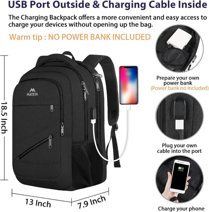 MATEIN School Laptop Backpack, Large TSA Friendly College Computer Bookbag with Laptop Compartment Fits 17 Inch Notebook, Water Resistant Work Travel Backpack, Graduation Gifts for Men Women