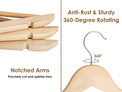 StorageWorks Wooden Hangers 20 Pack, Wood Coat Hanger for Coats, Shirts, Jackets, Pants, Suits, Natural Wood Color