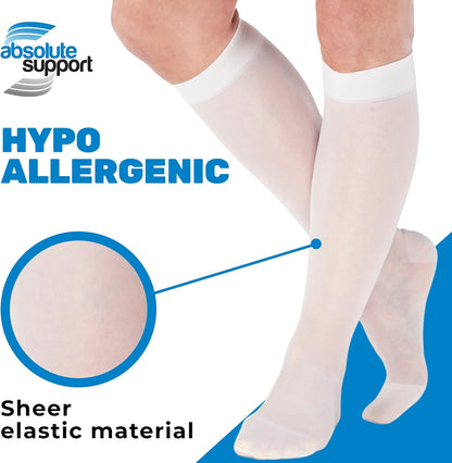 (3 Pairs - Closed Toe) Made in USA - Sheer Compression Socks for Women 15-20mmHg - Compression Stockings for Varicose Veins Circulation, Thrombosis, Embolism - White, Medium - A101WH2-3