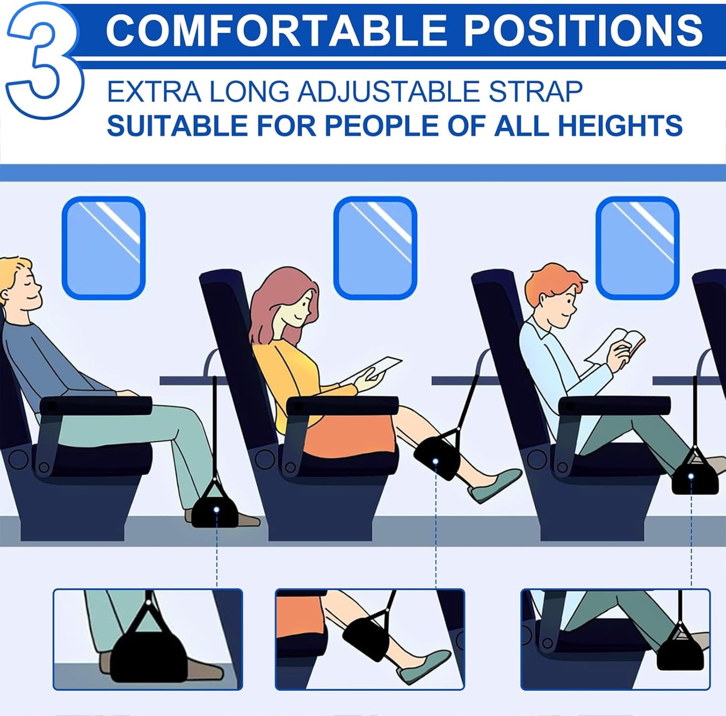 Airplane Footrest Hammock, Foot Hammock for Plane Travel, Portable Height Adjustable Travel Footrest Hammock Accessories, Lightweight Foot Hammock Suitable for Offices, Airplanes 2 pcs